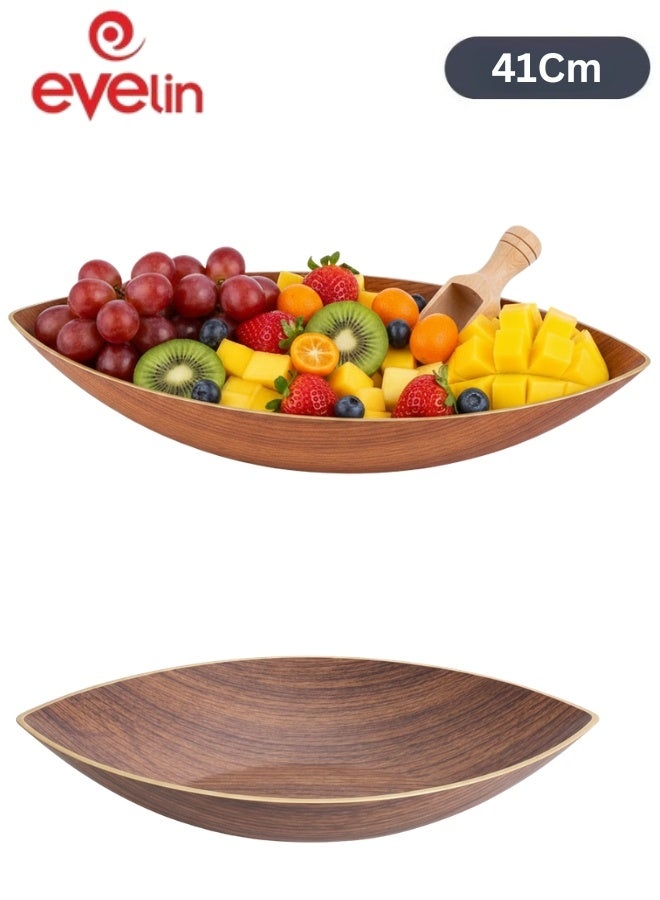 Evelin Gondol Serving Bowl 41*22 cm Wooden-Look Elegant Design – BPA-Free Food-Grade High-Quality Polystyrene – Durable Break & Scratch Resistant – Ideal for Pasta, Salads, Fruits & Snacks – Perfect for Home, Parties, Picnics, BBQ & Everyday Use - Image 1